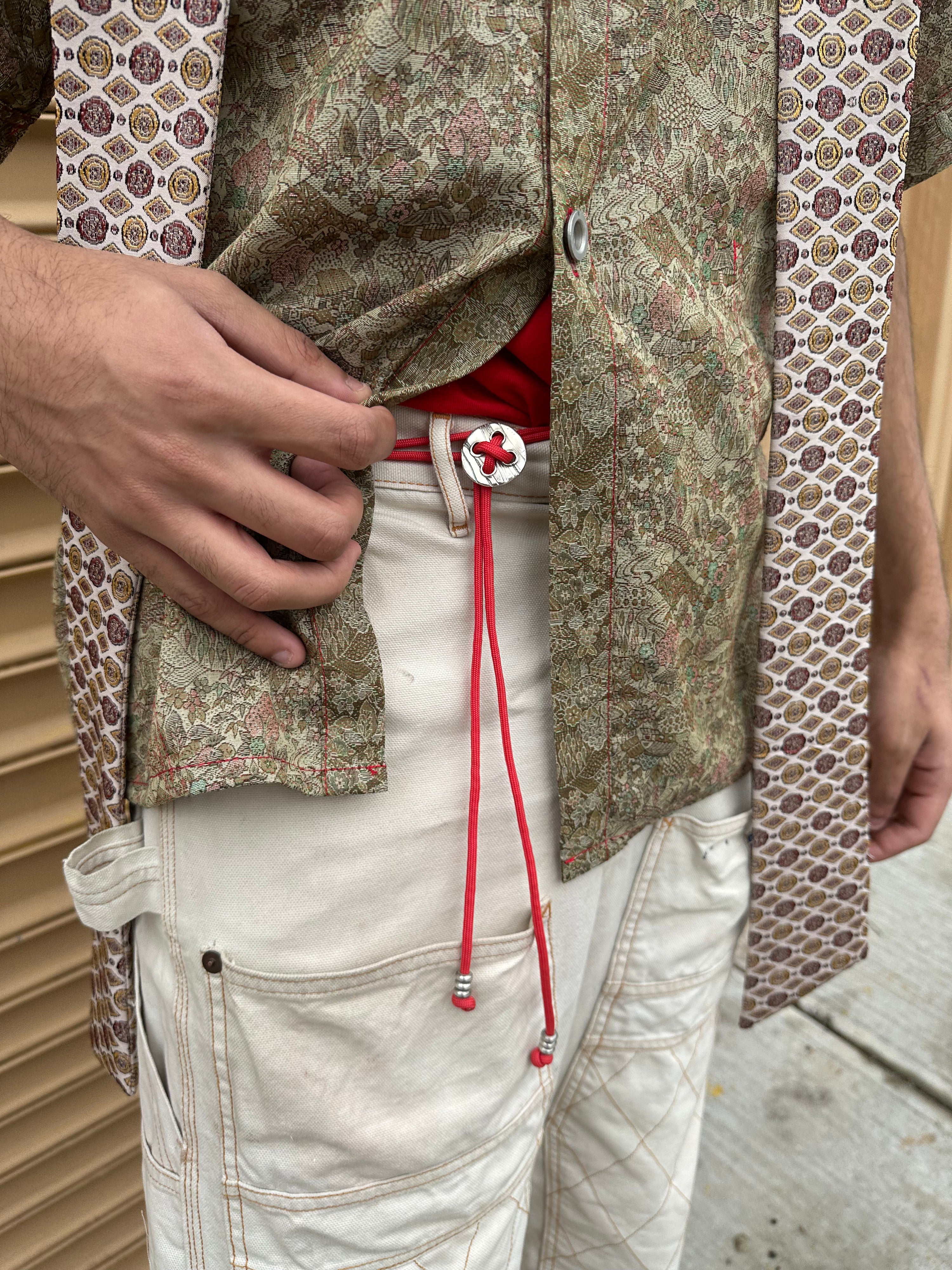 Button Bolo / Red Cord