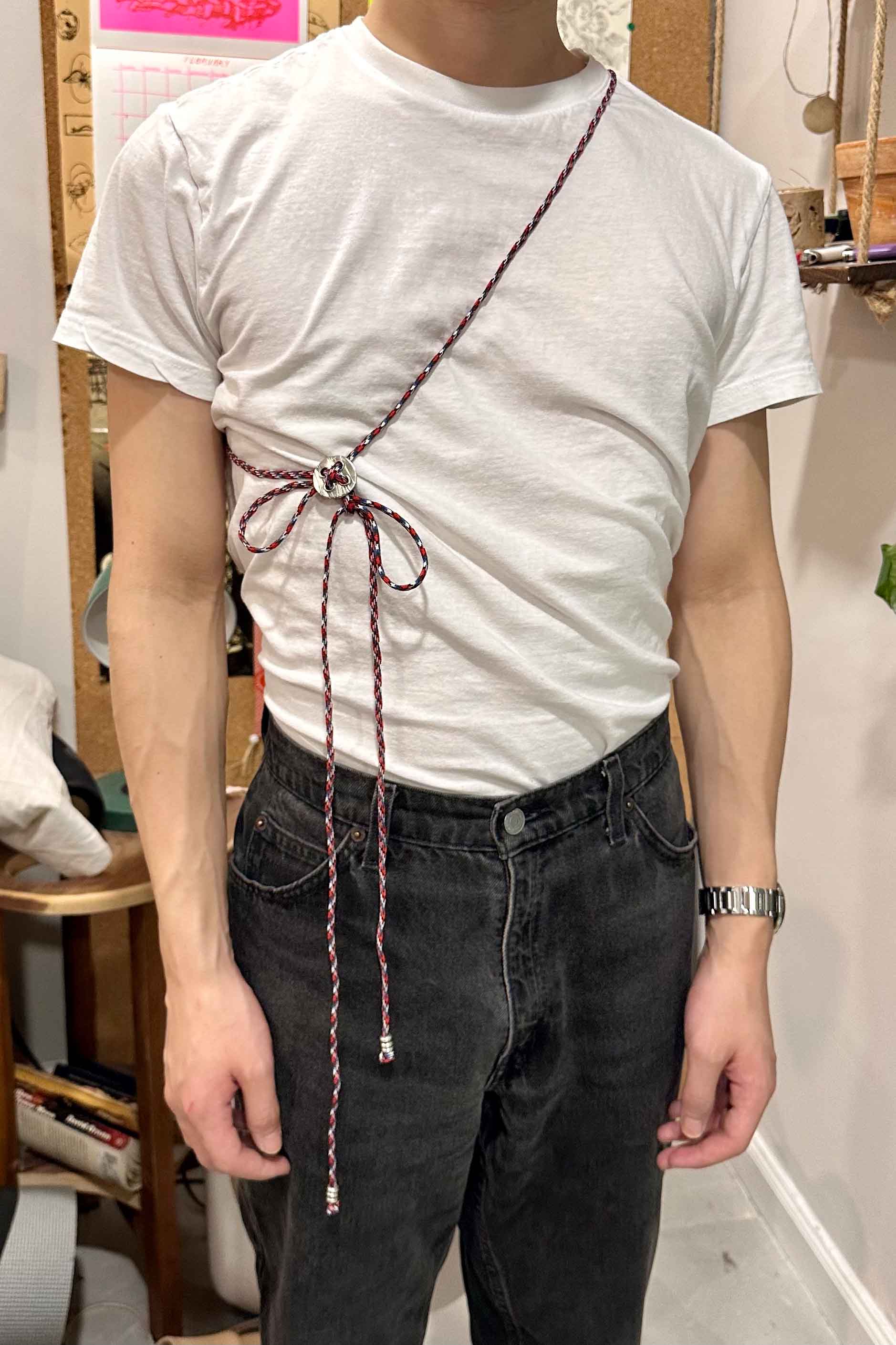 Button Bolo / Red Cord